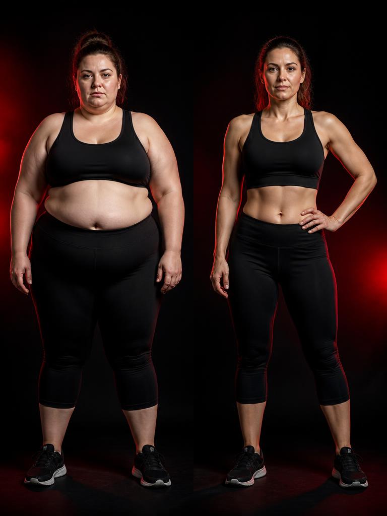 Transformação corporal feminina antes e depois